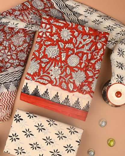 Premium Sanganeri Printed Cotton Suit With Chiffon Dupatta (BSCOTCH89)