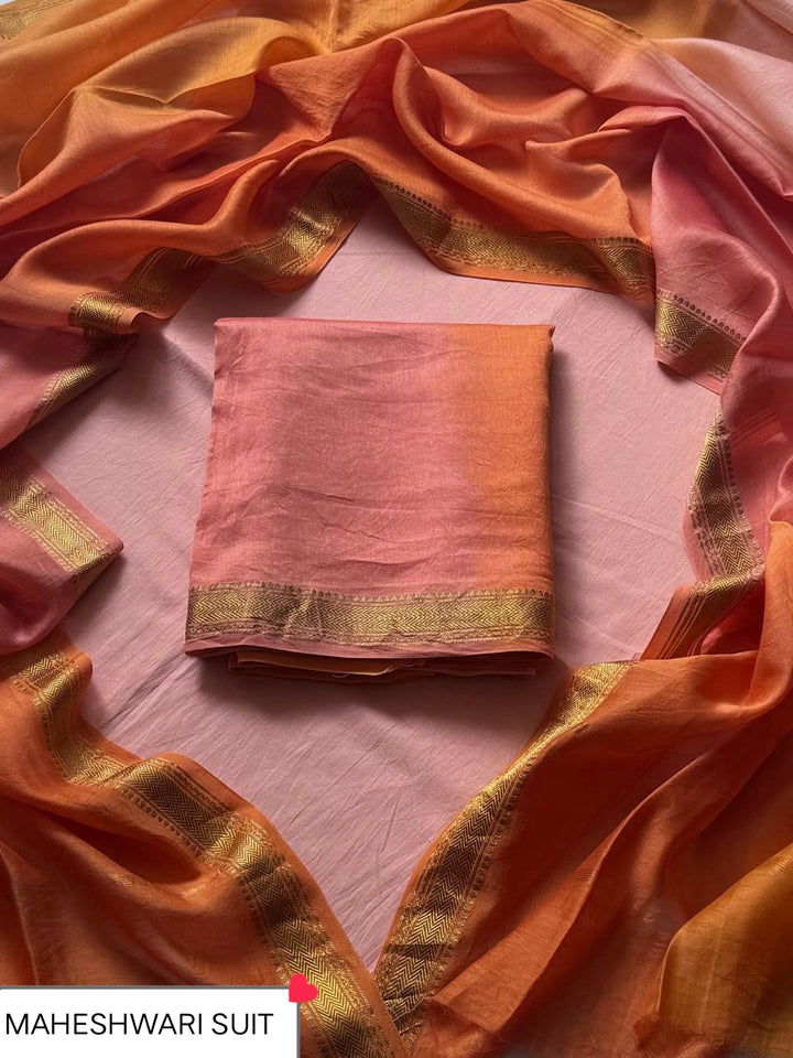 Exclusive Tie And Dye Print Maheshwari Unstitched Silk Suit (BSMAHMA118)
