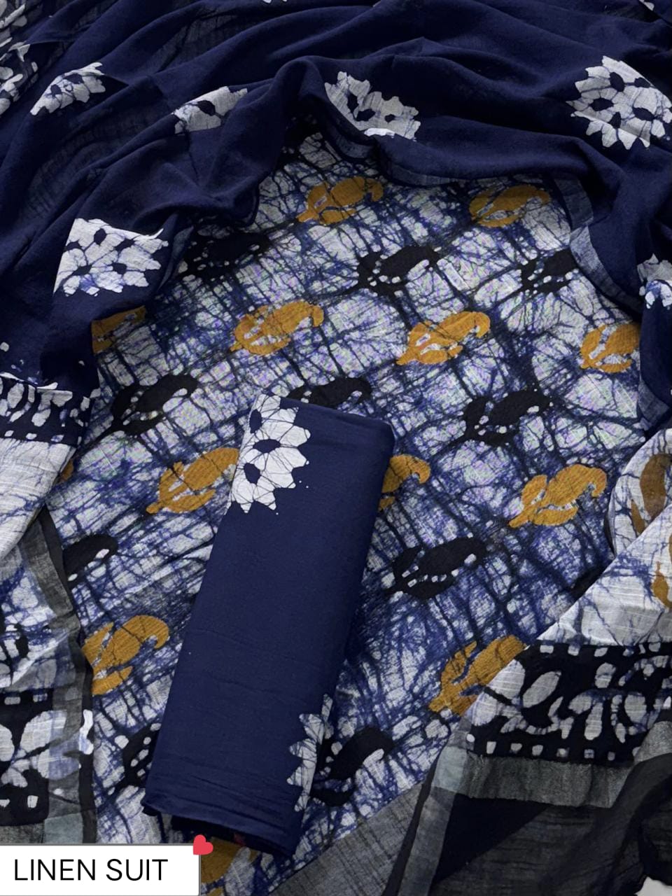 New Traditional Batik Print Linen Suit With Linen Dupatta (BSLID52)