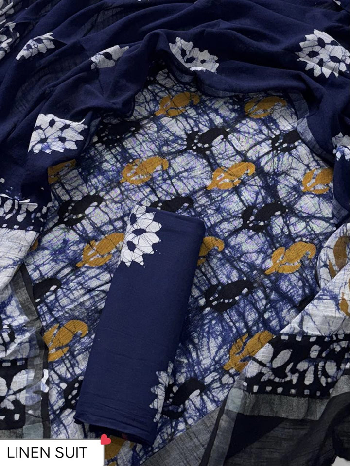 New Traditional Batik Print Linen Suit With Linen Dupatta (BSLID52)