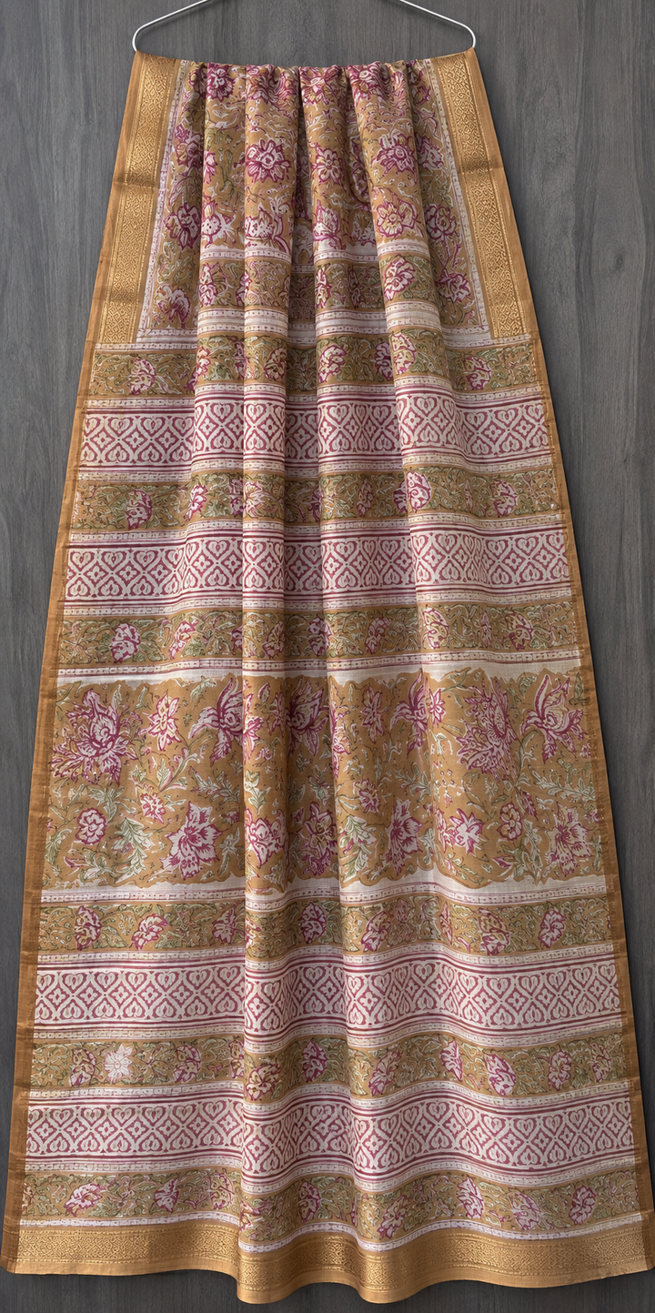 Royal Sanganeri Print Maheshwari Silk Saree (BSMS09)