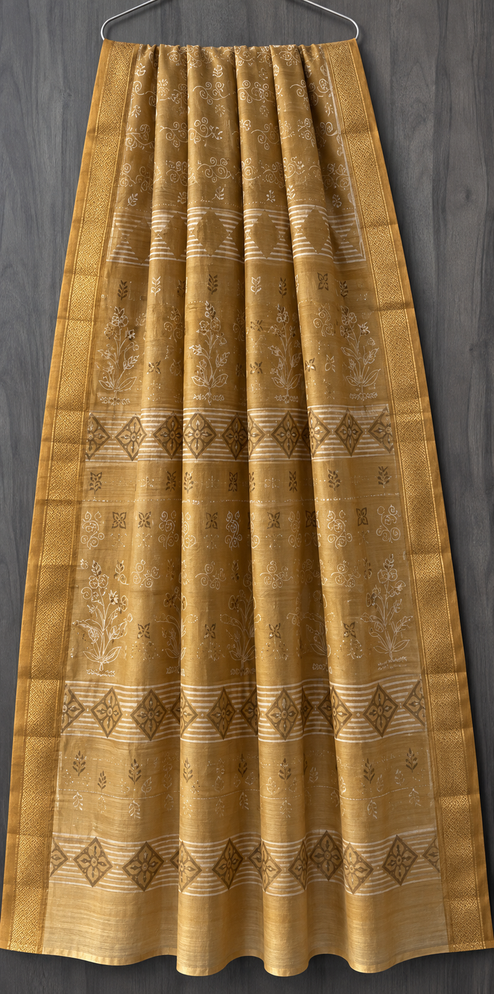 Luxury Khadi Gold Print Maheshwari Silk Saree (BSMS05)