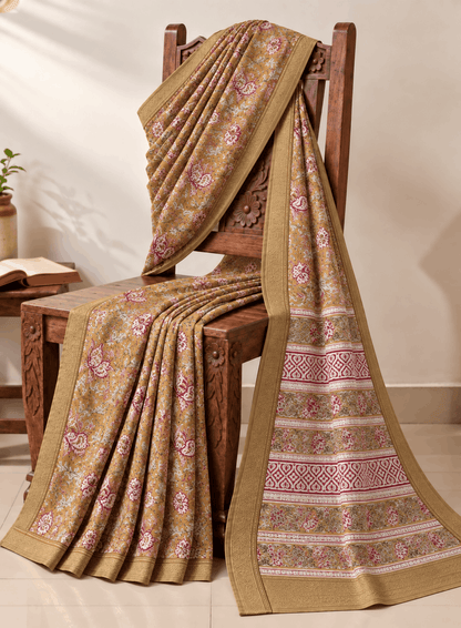 Royal Sanganeri Print Maheshwari Silk Saree (BSMS09)