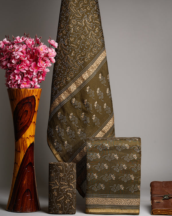 Premium Bagru Hand Block Print Chanderi Silk Suit Dupatta (BSCHACH13)