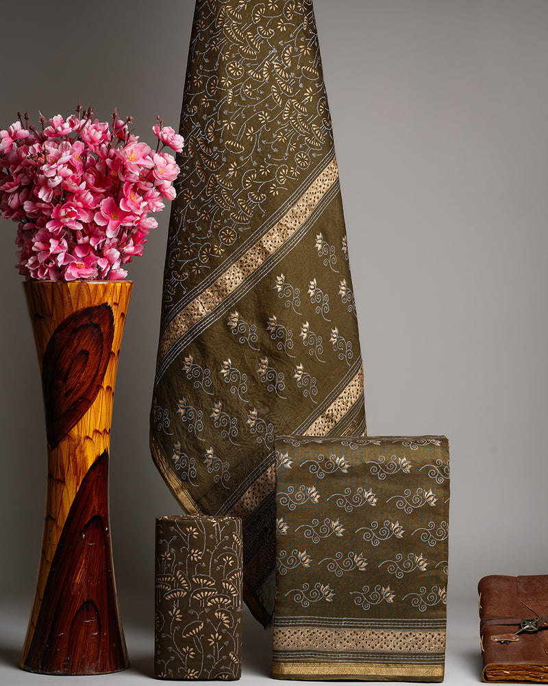 Premium Bagru Hand Block Print Chanderi Silk Suit Dupatta (BSCHACH13)