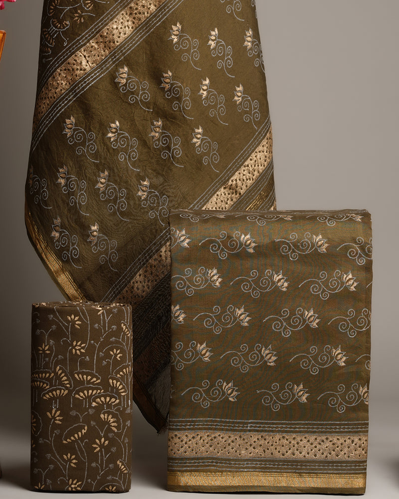 Premium Bagru Hand Block Print Chanderi Silk Suit Dupatta (BSCHACH13)
