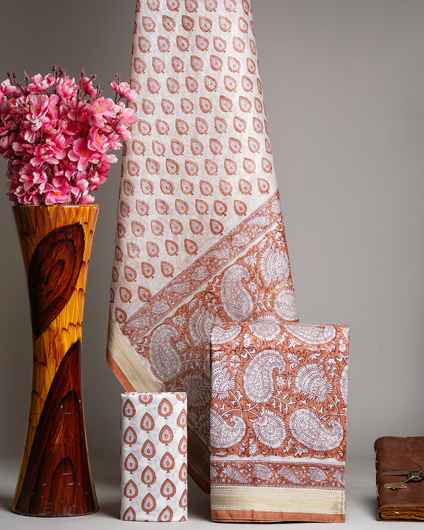 Bagru Print Maheshwari Silk Suit Set