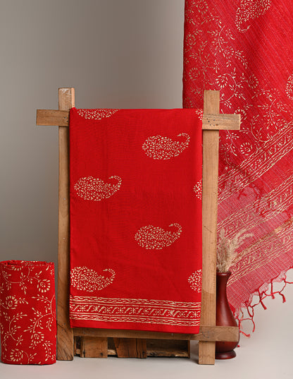 Exclusie Red With Golden Sanganeri Print Suit With Kota Doria Dupatta CFCOTKO15