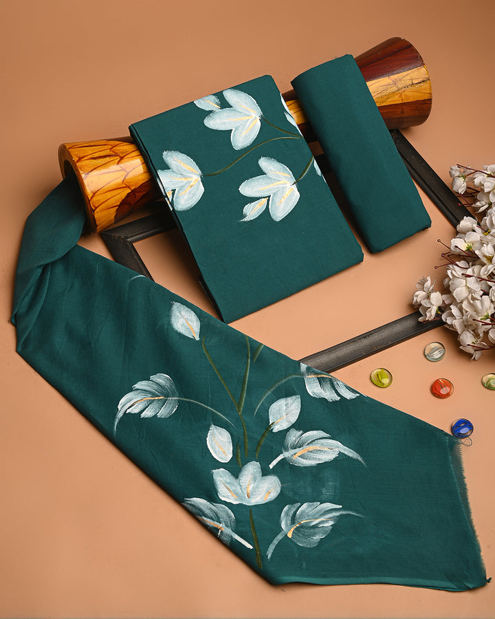 Premium Hand Painted Floral Cotton Suit With Cotton Dupatta (BSCOTMU51)