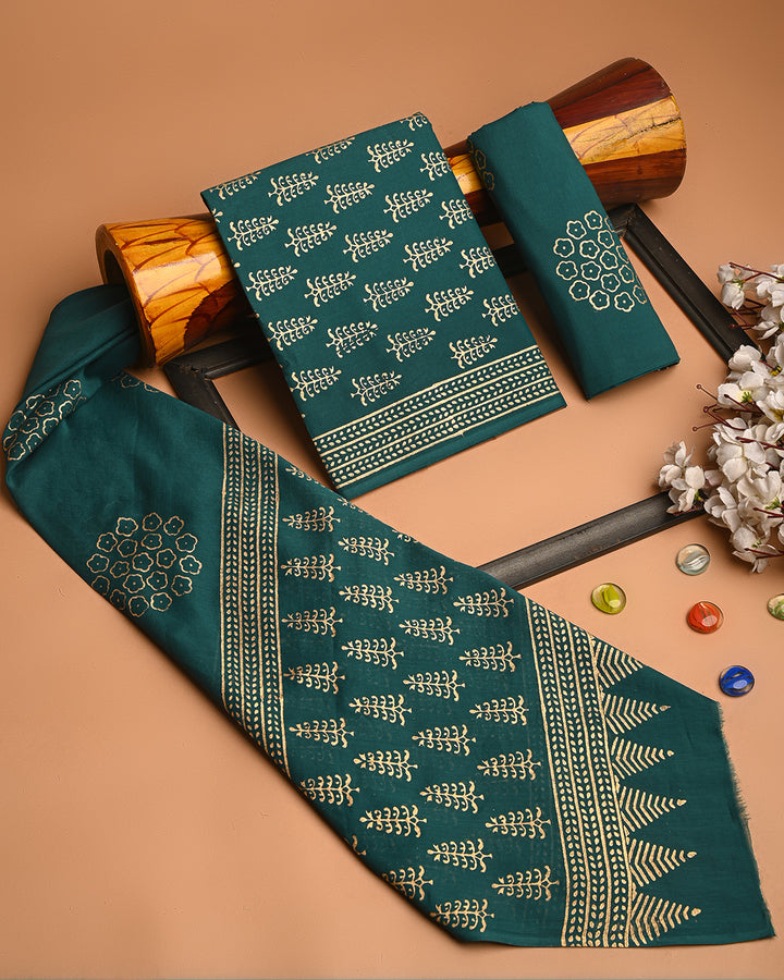 Graceful Gold printed Cotton Suit With Cotton Dupatta (BSCOTMU28)