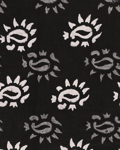 Classic Black And White Hand Block Printed Cotton Suit With Cotton Dupatta (BSCOTMU66)