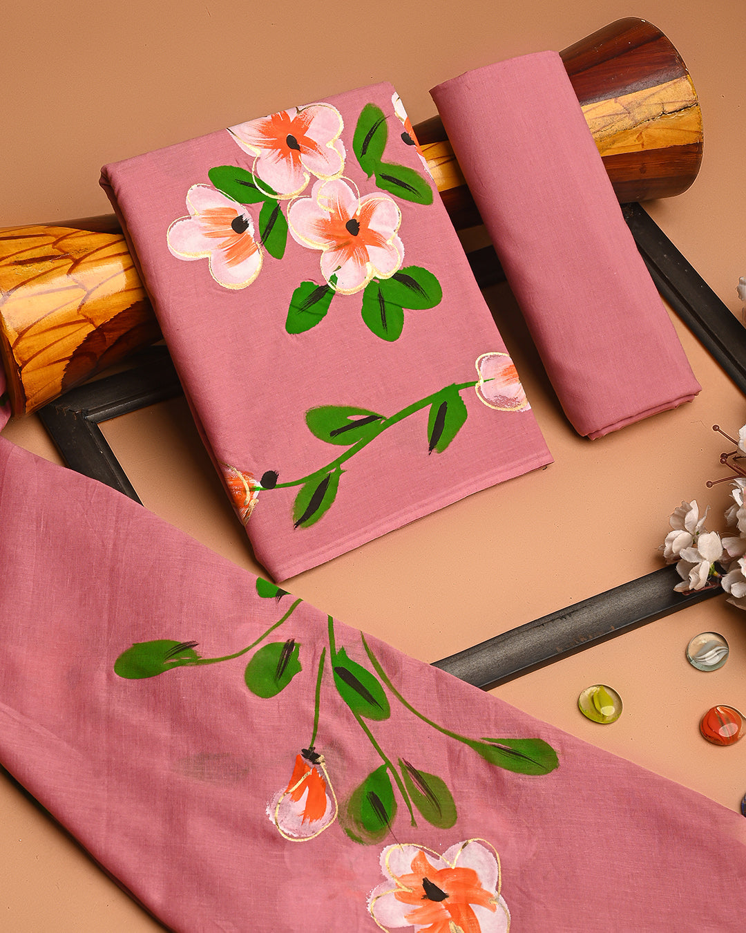 Majestic Floral Hand Painted Cotton Suit With Cotton Dupatta (BSCOTMU47)