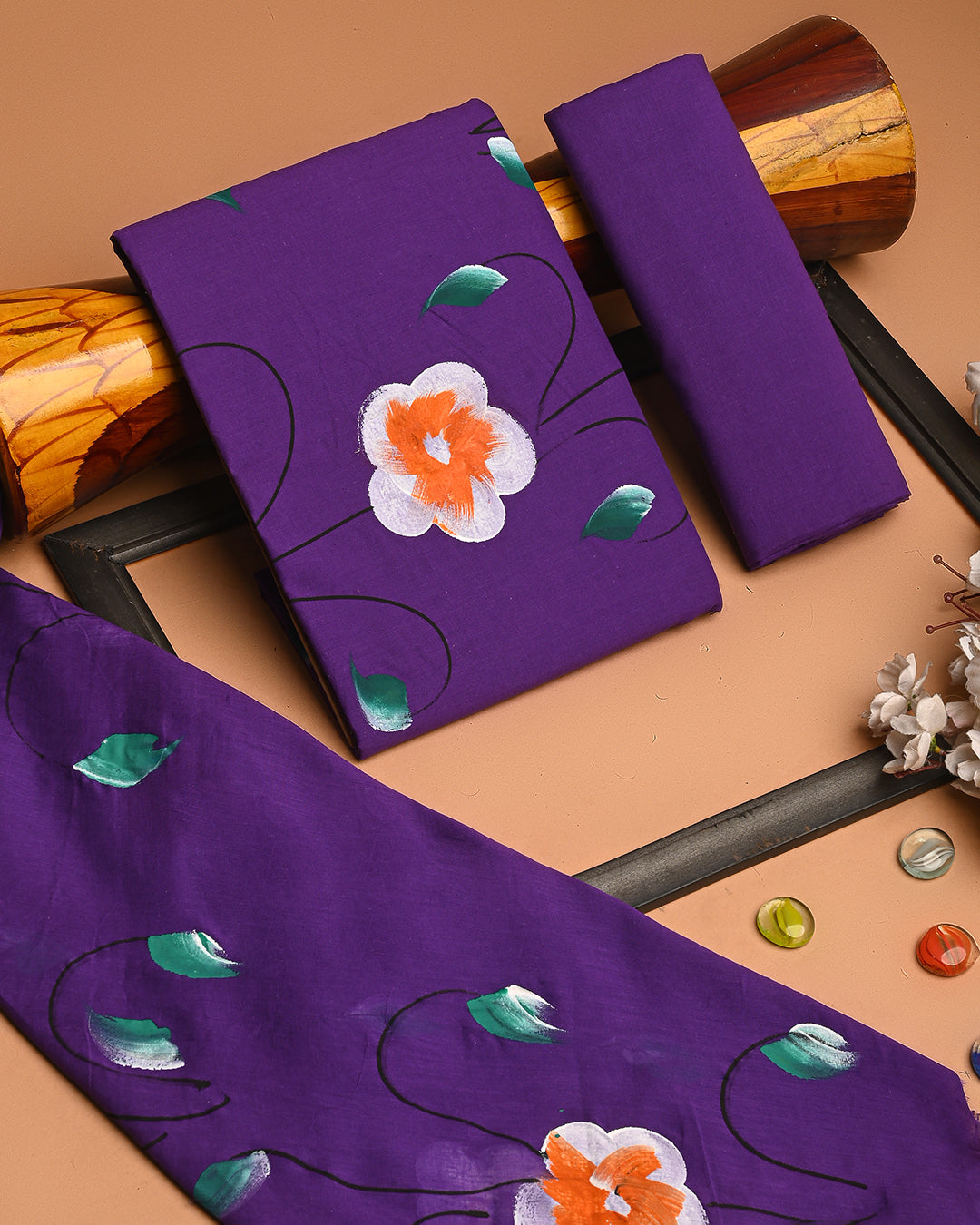 Premium Hand Painted Floral Cotton Suit With Cotton Dupatta (BSCOTMU52)