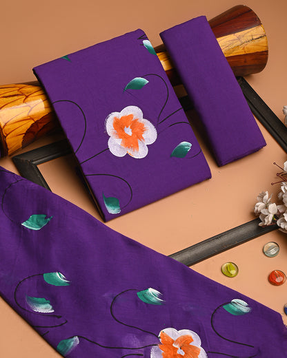 Premium Hand Painted Floral Cotton Suit With Cotton Dupatta (BSCOTMU52)