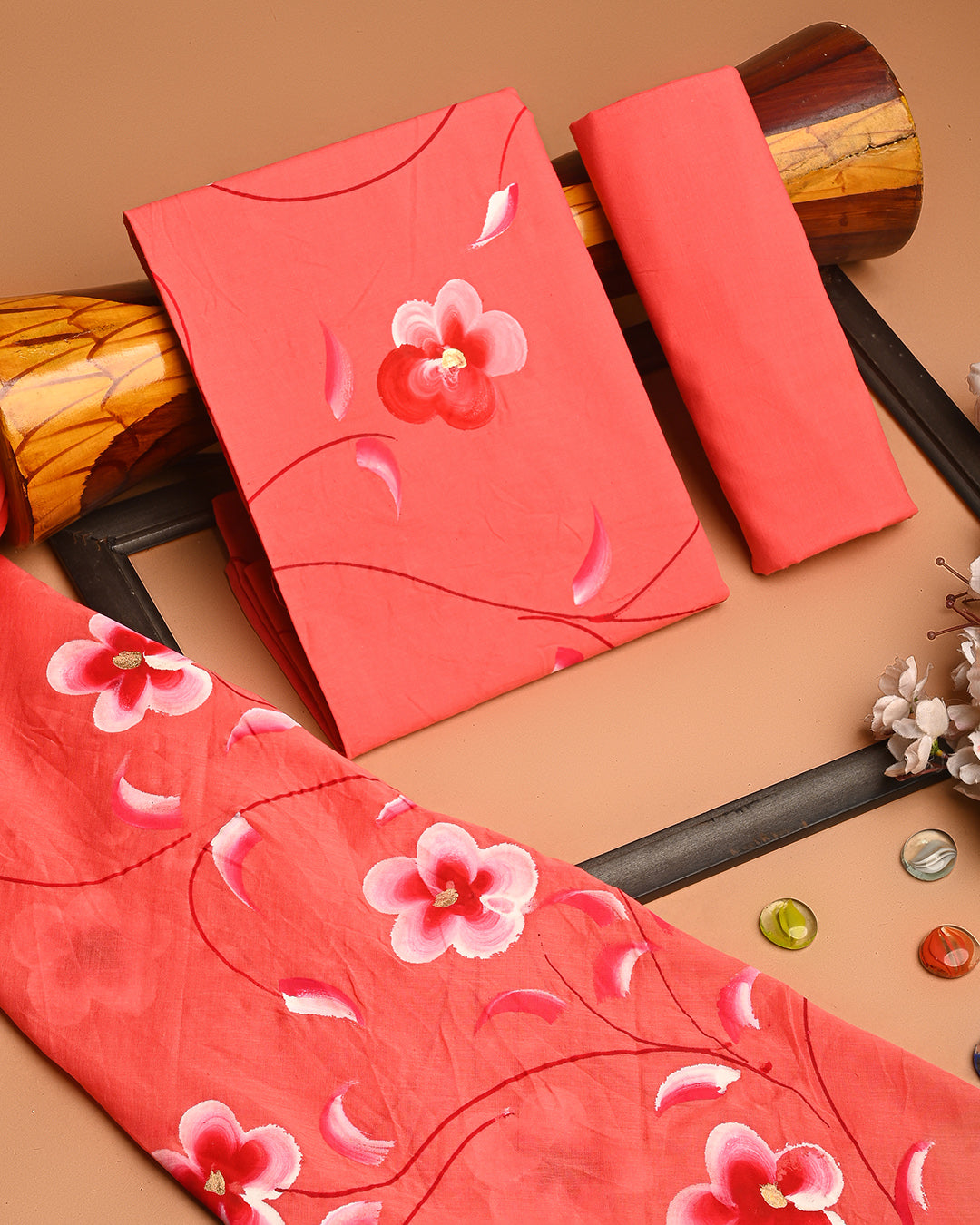 Luxurious Floral Hand Painted Cotton Suit With Cotton Dupatta (BSCOTMU48)