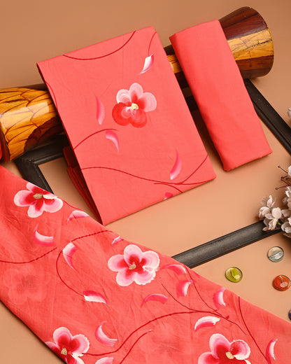 Luxurious Floral Hand Painted Cotton Suit With Cotton Dupatta (BSCOTMU48)