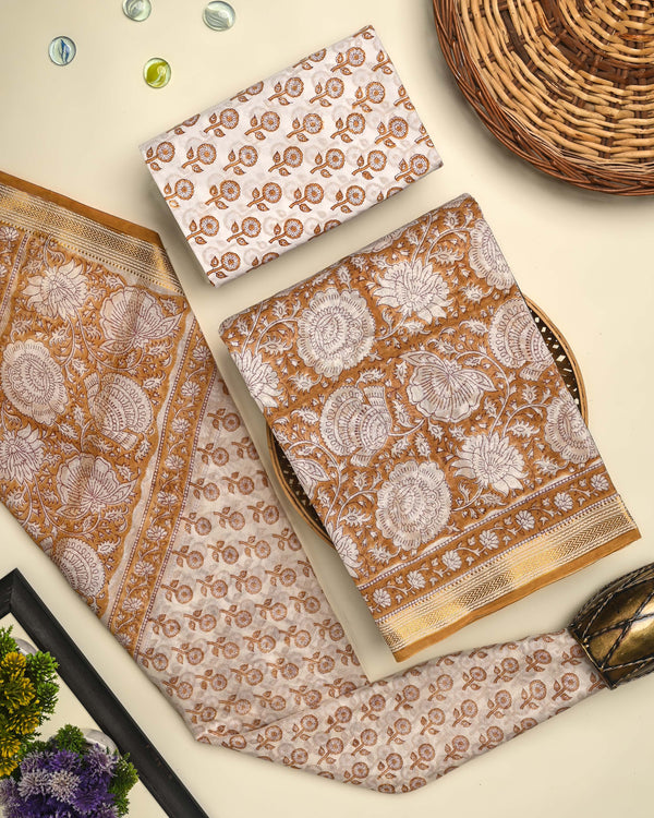 Premium Brown Sanganeri Print Maheshwari Silk Suit Set (BSMAHMA08)