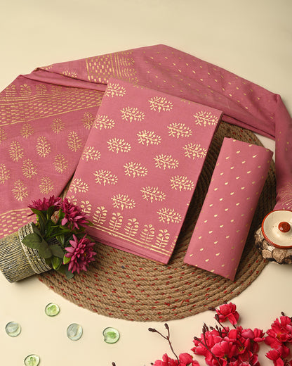 Elegant Golden Print Hand Block Print Cotton Suit Sets With Cotton Dupatta  CFCOTMU67