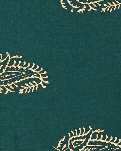 Premium Green Golden Hand Block Print Cotton Suit Sets With Cotton Dupatta CFCOTMU66