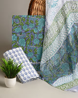 Hand Block Sanganeri Print Cotton Suit With Chiffon Dupatta