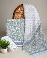 Hand Block Printed Cotton Suit With Chiffon Dupatta