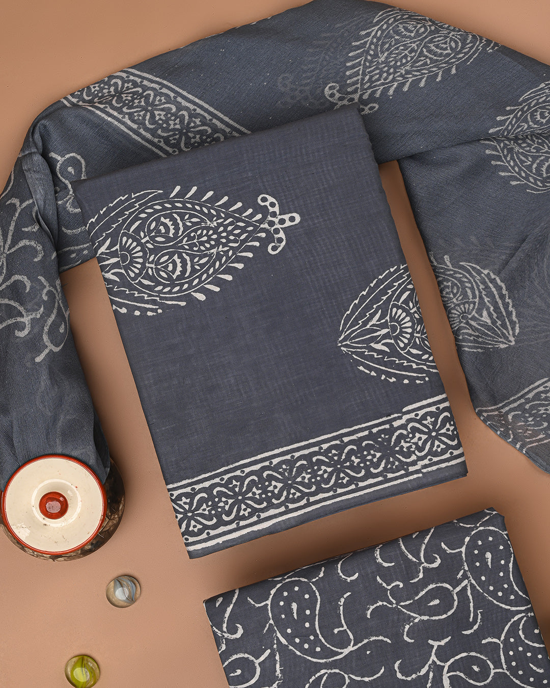 Exclusive Hand Block Sanganeri Print Cotton Suit With Chiffon Dupatta (BSCOTCH67)