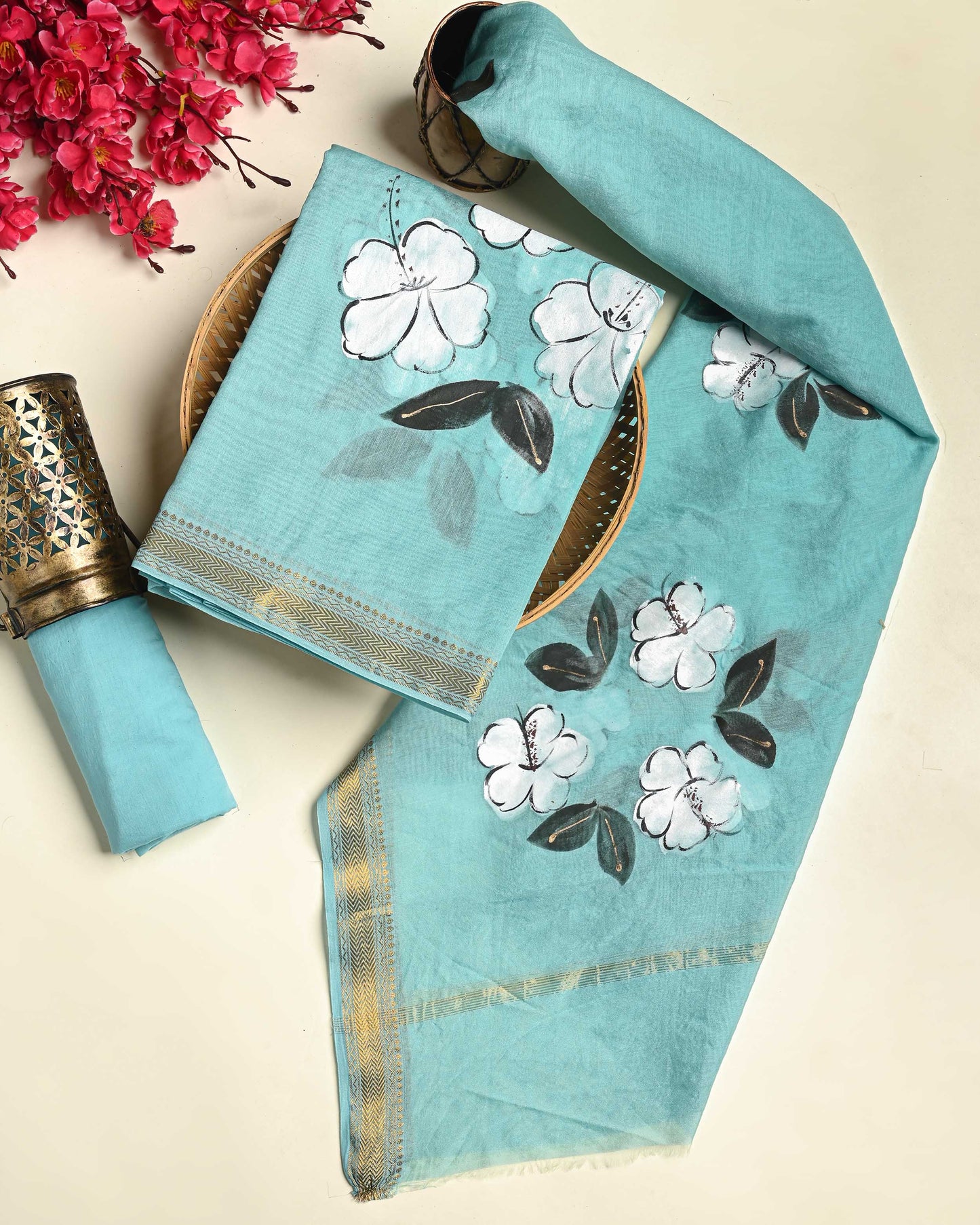 Premium Hand Painted  Maheshwari Silk Suit Set (BSMAHMA25)
