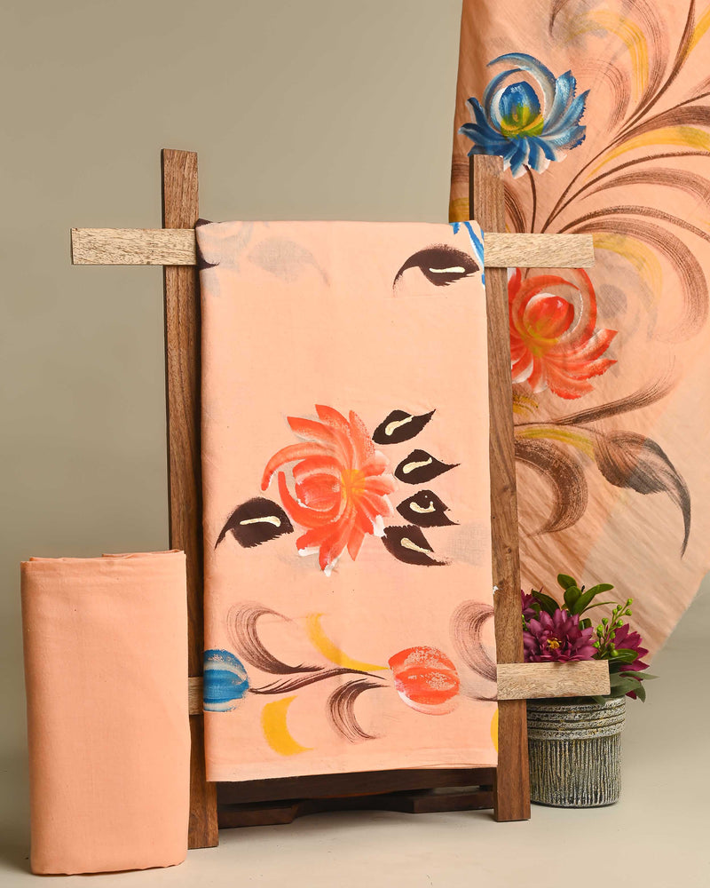 Premium Floral Hand Block Printed Cotton Suit With Cotton Dupatta (BSCOTMU35)