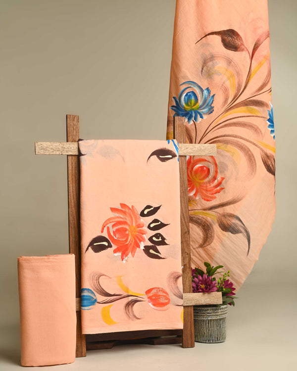 Premium Floral Hand Block Printed Cotton Suit With Cotton Dupatta (BSCOTMU35)