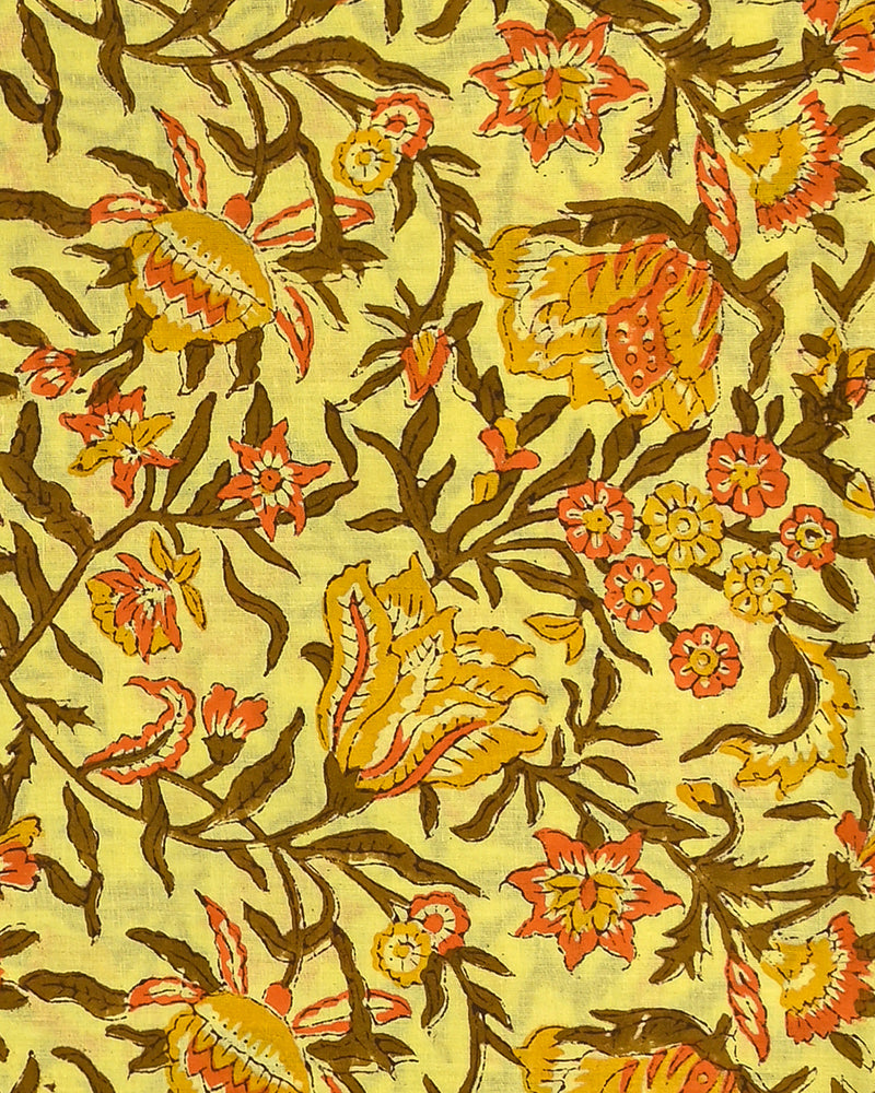 Premium Yellow Hand Block Printed Cotton Suit With Cotton Dupatta (BSCOTMU34)