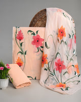 Premium Peach  Hand Block Sanganeri Print Cotton Suit With Chiffon Dupatta (BSCOTCH13)