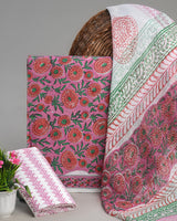 Premium Pink Hand Block Sanganeri Print Cotton Suit With Chiffon Dupatta (BSCOTCH20)