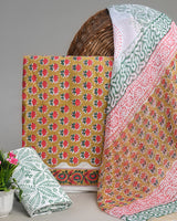 Premium Multicolour Hand Block Sanganeri Print Cotton Suit With Chiffon Dupatta (BSCOTCH11)