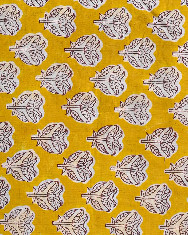 Premium Yellow Hand Block Sanganeri Print Cotton Suit With Chiffon Dupatta (BSCOTCH38)