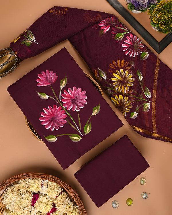 Sanganeri Hand Block Printed Cotton Suit With Kota Doria Dupatta BSCOTKO35