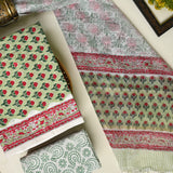 Sanganeri Hand Block Printed Cotton Suit With Kota Doria Dupatta BSCOTKO51