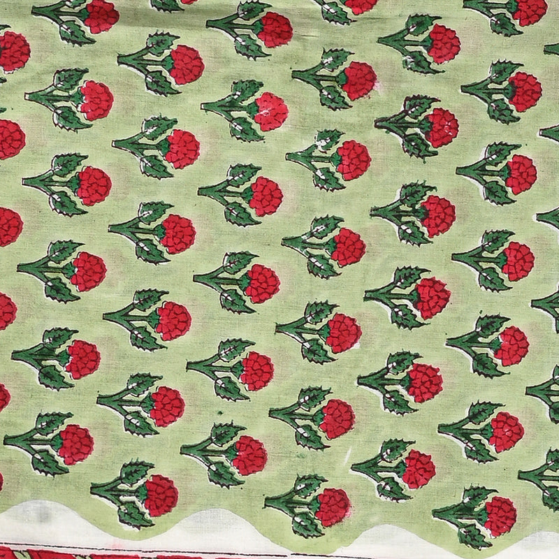 New Green and Red Floral Sanganeri Hand Block Printed Cotton Suit With Kota Doria Dupatta BSCOTKO51