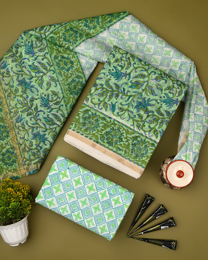 Elegant Sanganeri Print Chanderi Silk Suit Set (BSCHACH12)