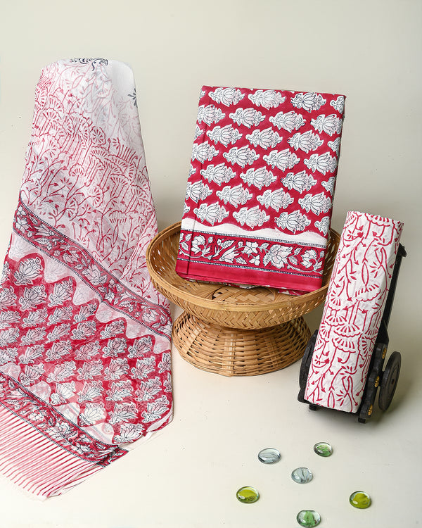 Premium Hand Block Sanganeri Print Cotton Suit With Chiffon Dupatta (BSCOTCH40)