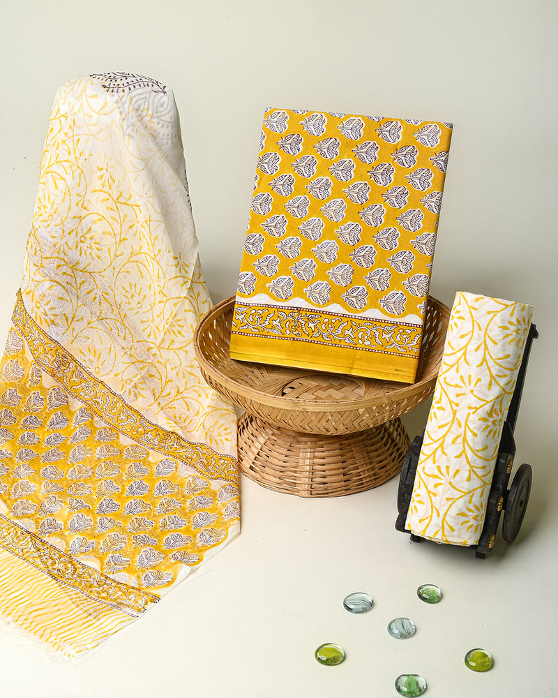 Premium Hand Block Sanganeri Print Cotton Suit With Chiffon Dupatta (BSCOTCH38)