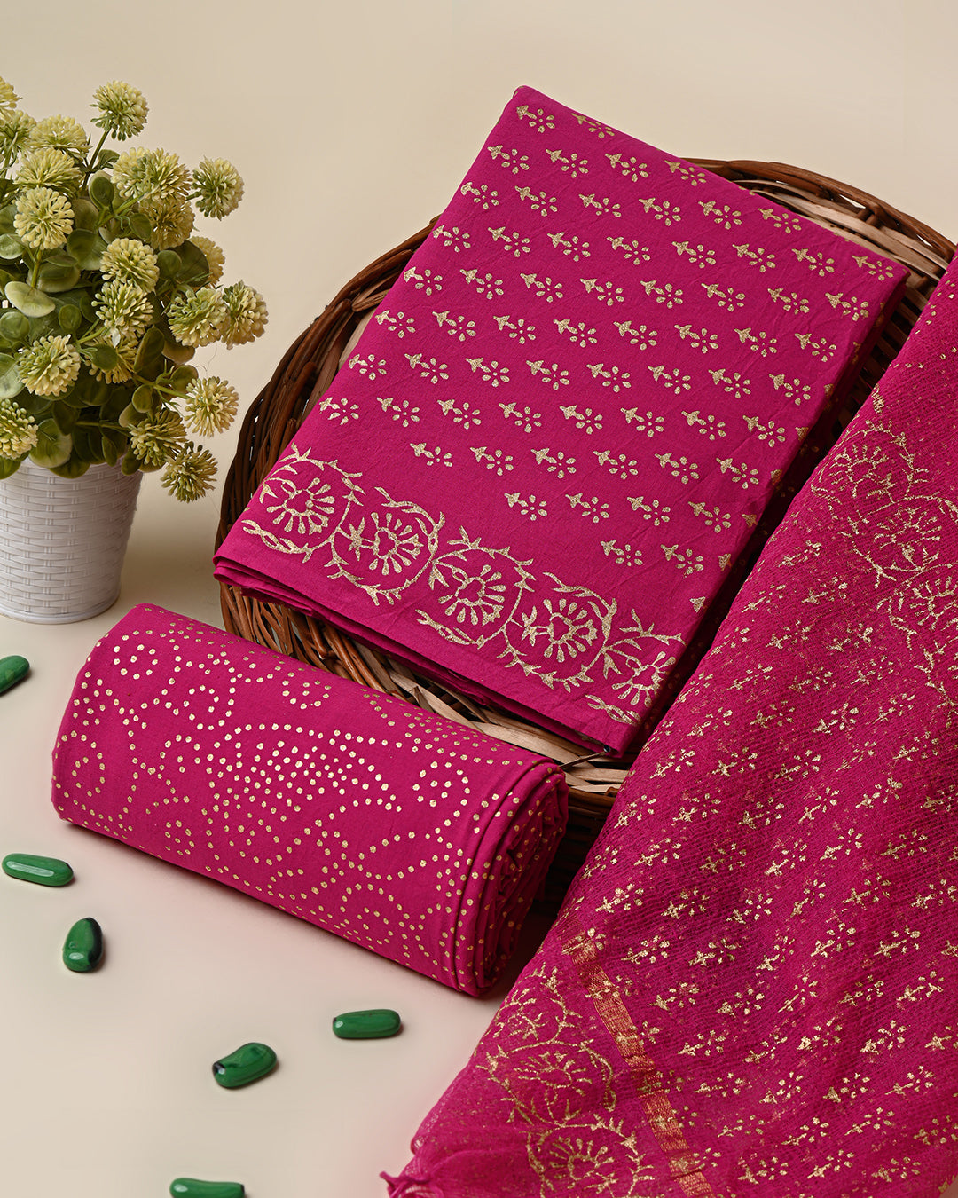 Cambric Cotton Kurta With Kota Dupatta In Floral Block Print main image 0