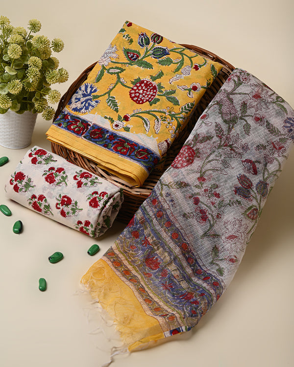 Hand Block Print Cotton Suit With Kota Dupatta