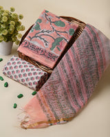 Hand Block Print Cotton Suit With Kota Dupatta