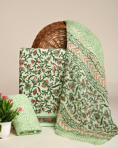 New Sanganeri Rapid Printed Cotton Suit With Chiffon Dupatta (CFCOTCH44)