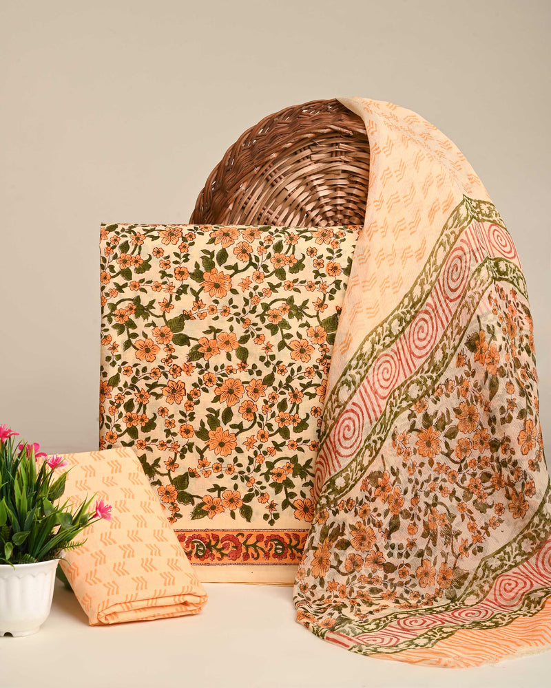 Premium Floral Sanganeri Print Cotton Suit With Chiffon Dupatta (BSCOTCH46)