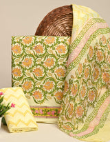 Premium Floral Sanganeri Print Cotton Suit With Chiffon Dupatta (BSCOTCH41)