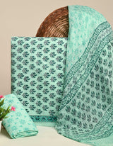 Premium Floral Sanganeri Print Cotton Suit With Chiffon Dupatta (BSCOTCH43)