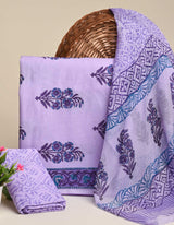 Premium Hand Block Sanganeri Print Cotton Suit With Chiffon Dupatta (BSCOTCH45)