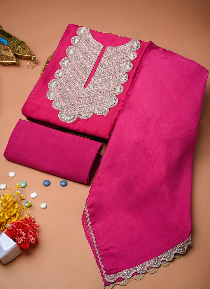 Shahi scallop chanderi unstitched suit set (BSSECH05)