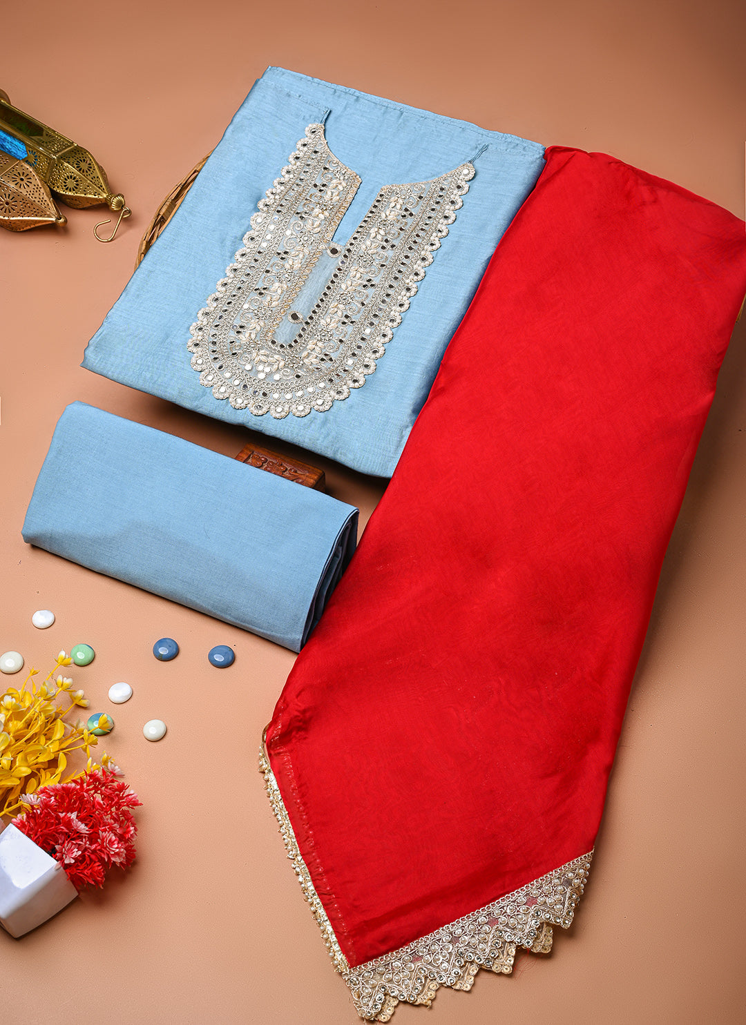 Neelam gulabi chanderi unstitched suit set (BSSECH06)